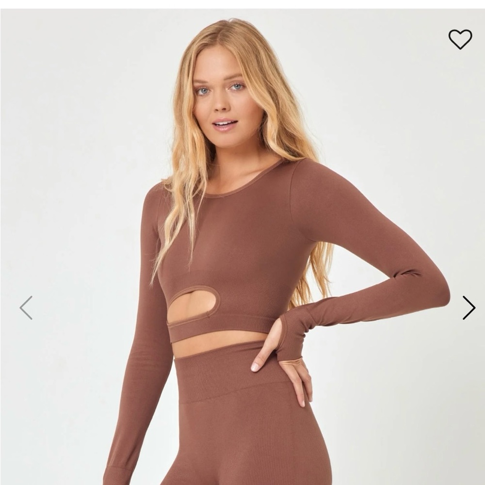 LSpace brown long sleeve active top.